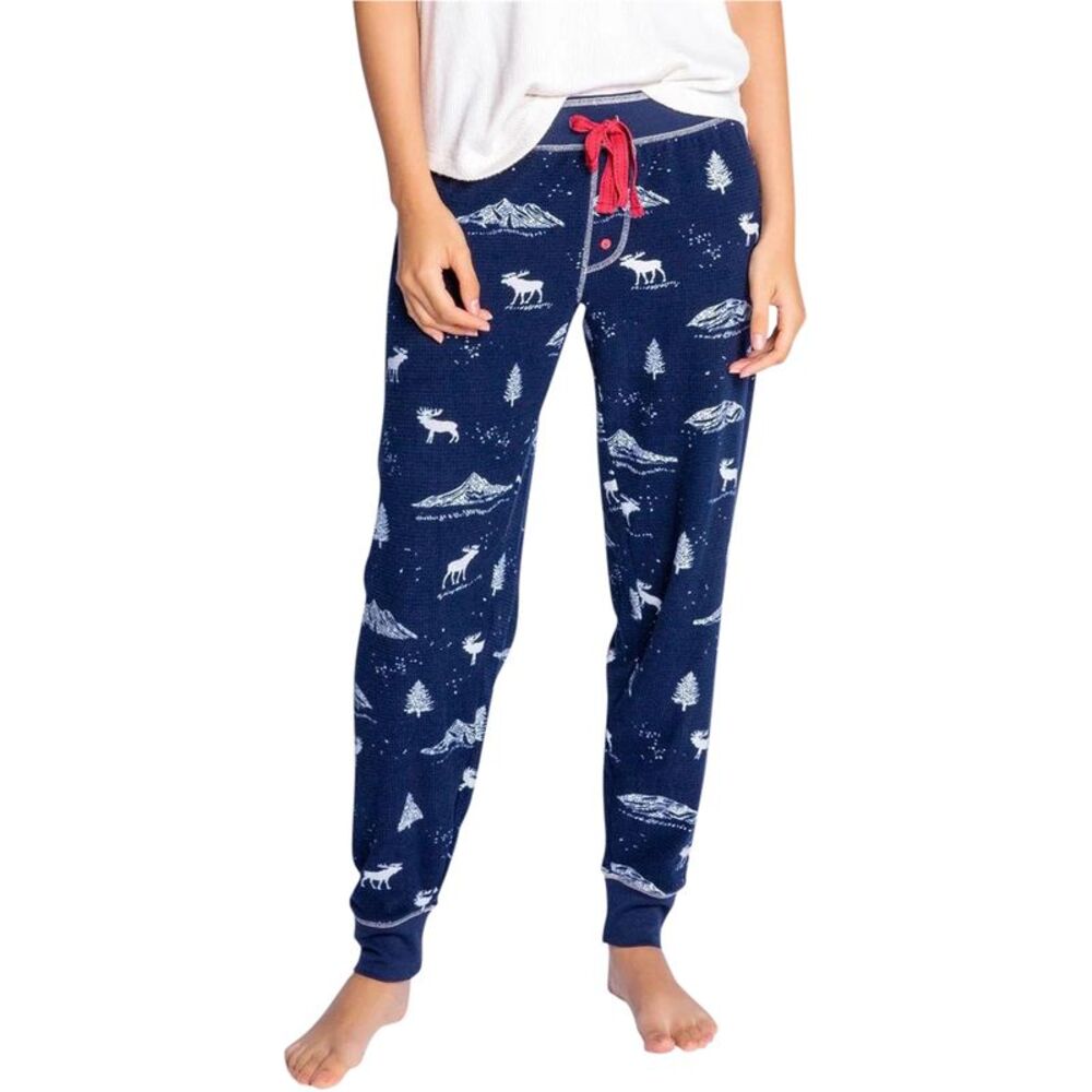 P.J. Salvage Womens Moose And Mountains Pajama Jogger Pants, NWT